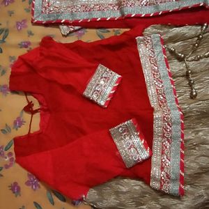 Bridal Lahnga Tissue And Gorgette Fabric