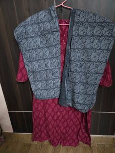 Pink Kurti with Pant And Printed Dupatta