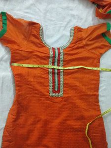 Orange Fulkari Pant Suit Set