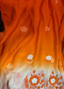 Orange Saree With Stitched Blouse