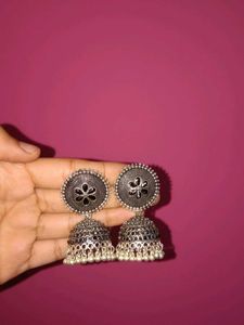 Oxidized Silver Jhumka Earrings