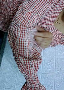 Red Gingham Off-Shoulder Top