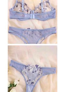 Floral Embroidery Lace Mesh Lingerie Set