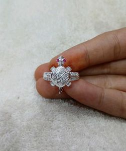 Lucky Silver Turtle Ring With Pink Eyes 🩷