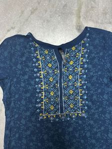 Blue Embroidered Detail Kurti