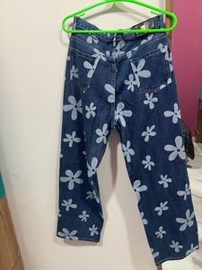 Floral Blue Denim Jeans