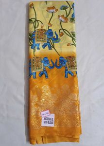 Yellow Elephant Print Saree