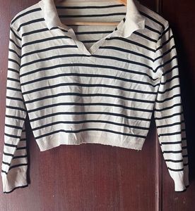 Collared Stripe Crop Top