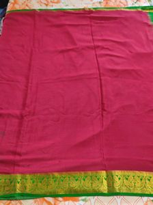 Maronish Red And Green Pure Crepe Silk Saree