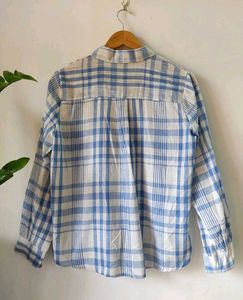 White and Blue Plaid Korean Shirt
