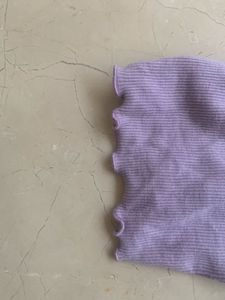 Purple Knit Crop Top with Lettuce Hem