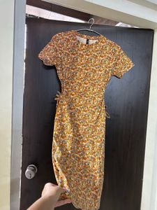 Floral side cutout dress