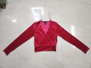 Burgundy Velvet Wrap Top