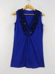 Blue Printed Sleeveless Dress (Women)