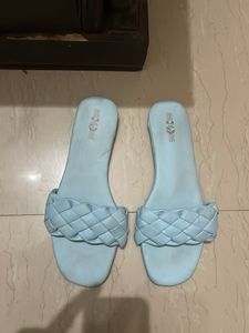 Light Blue Woven Slide Sandals