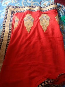 Red &amp; Gold Embroidered Saree