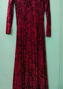 Red Floral Velvet Maxi Dress