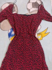 Red & Black Print Mini Dress