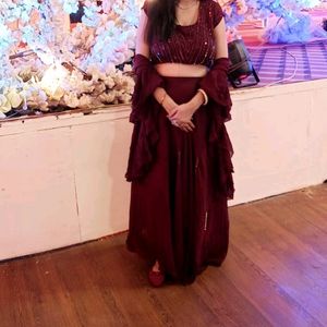 Beautiful Maroon Cancan Lehenga