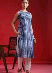 Blue & White Printed Kurti Set