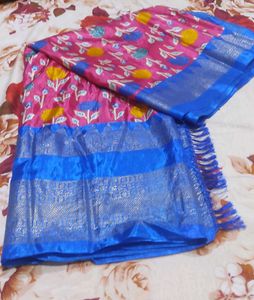 Pink & Blue Floral Design Saree