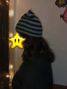 emo beanie grey and black Striped Crochet