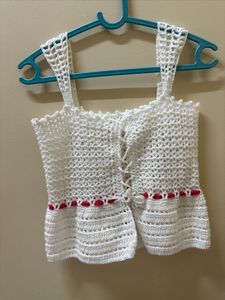 Lace Ruffle Bow Crochet Top