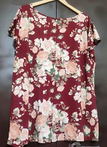 Maroon Color Top Floral Print For 40 Bust