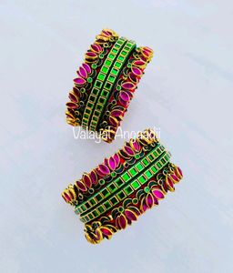 3d Lotus Kundan Silk Thread Bangles