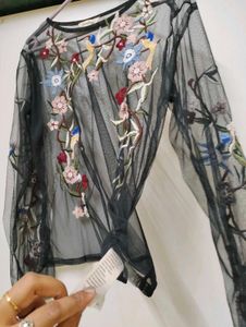 Floral Embroidered Sheer Top