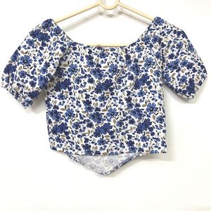 Floral Printed Puff Sleeves Crop Top