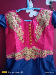 Girl&#39;s Pink &amp; Blue Embroidered Dress