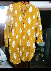 Yellow Printed Top and Black Pant.