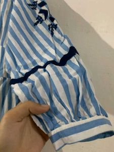 blue and white stripping frock with lining