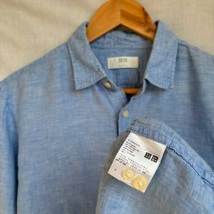 UNIQL0 Sky Blue 100% LINEN Shirt