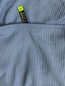 Blue Ribbed Co-ord traps Top &amp; Split Skirt