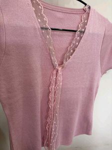 Pink Lace Trim Top