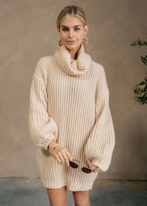 Turtle Neck Ribbed Jumper Sweater Dress