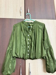 Olive Green Balloon Sleeve Top