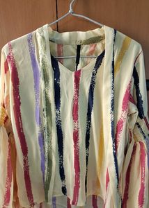 Multicolour Striped Bell Sleeve Top | Size M