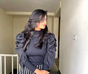 Puff Sleeve Black Top