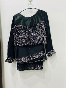 Sequin Embellished Blouse With Soft Chiffon saree