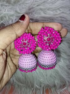 Pink Jhumka Earrings