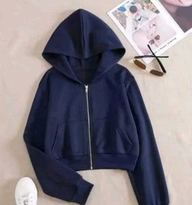Navy Blue Cropped Hoodie