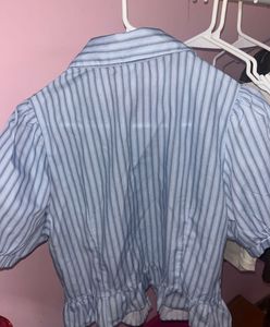 Blue Striped Shirt With Ruffles