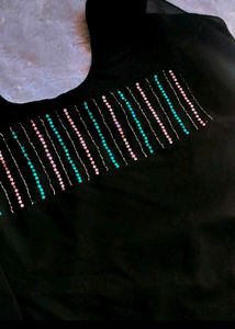 Black Embellished Slit Top
