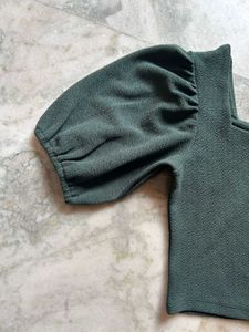Tokyo Talkies Chic Green Puff Sleeve Top