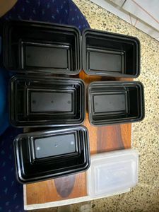 Plastic Black Food Containers - Set of 5
