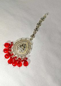 Red Bead Earrings &amp; Tikka Set