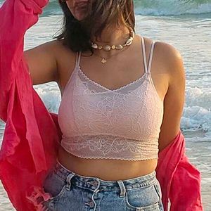 Pink Lace Bralette With Padding